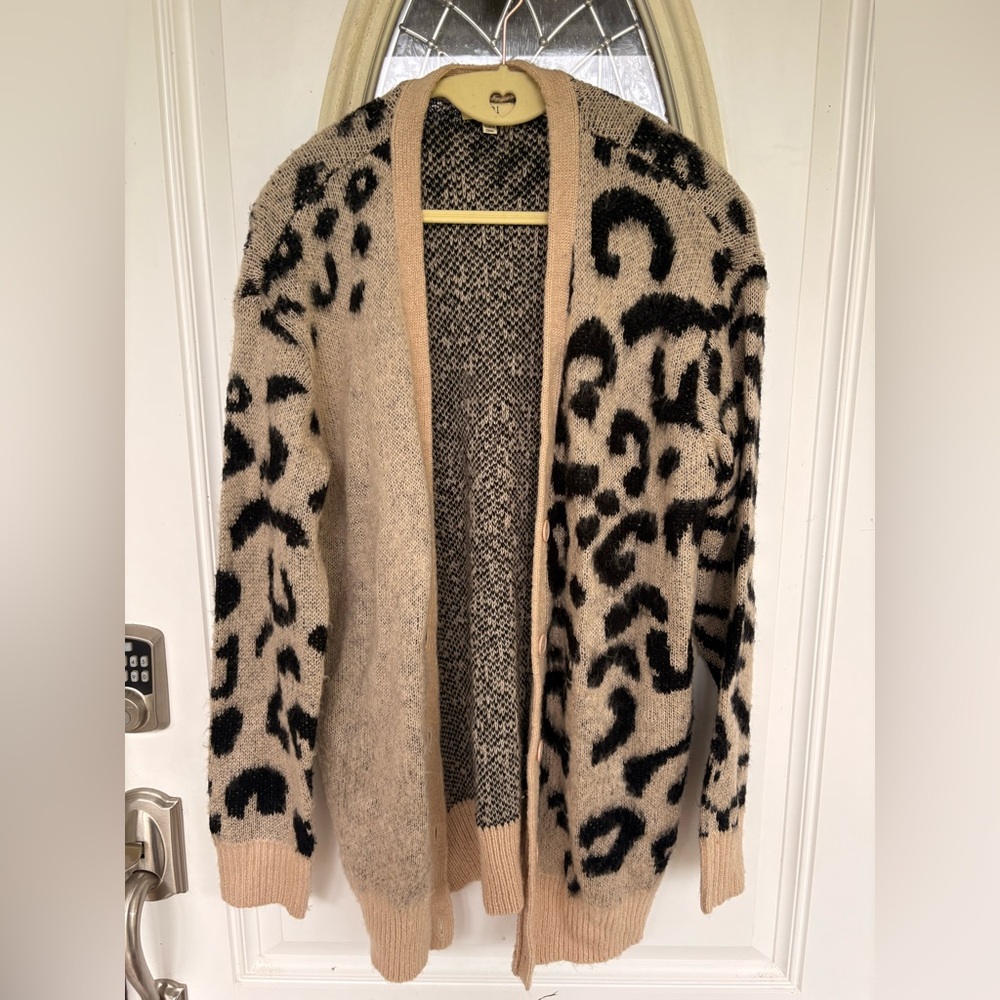 Kori Black and Tan Leopard Print Cardigan